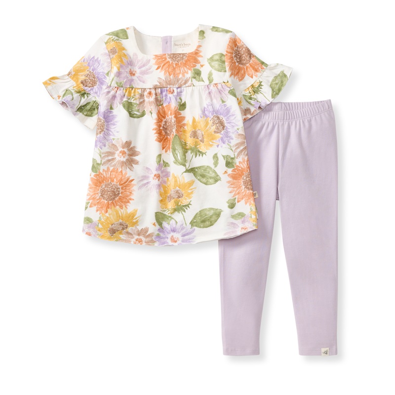 Organic Cotton Sweet Sunflowers Tunic Set – Eggshell 6-9m
