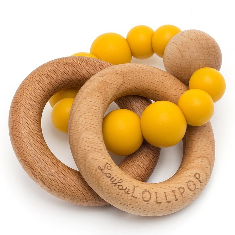 Bubble Silicone & Wood Teether – Golden Mustard