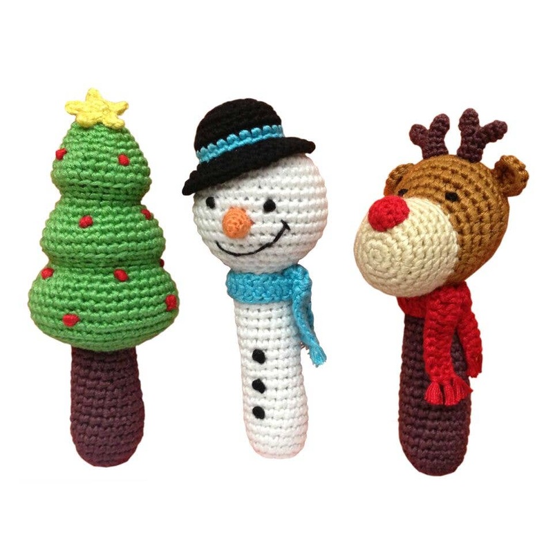 Hand Crocheted Holiday Rattle – Various Designs Snowman