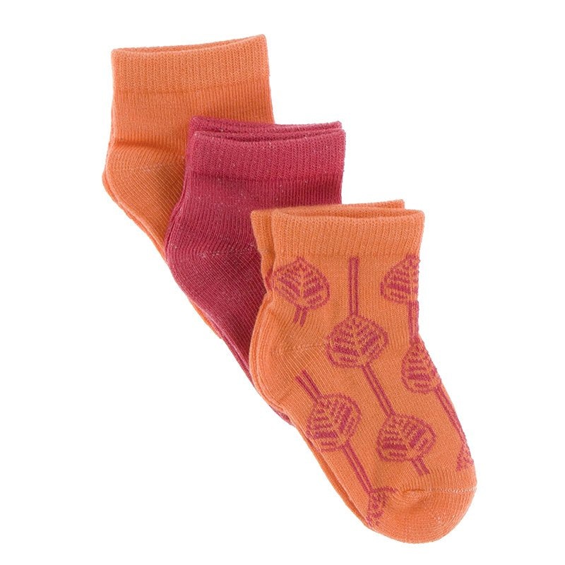 Low Ankle Sock Set (Nectarine, Red Ginger, Nectarine Leaf Lattice) 0-6m