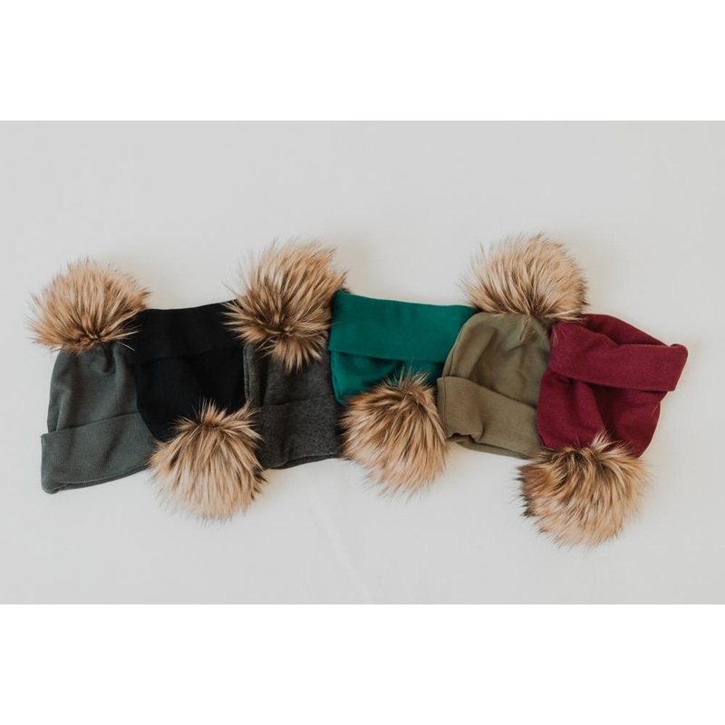 Pom Beanie – Various Colors 3-6m Charcoal Mix