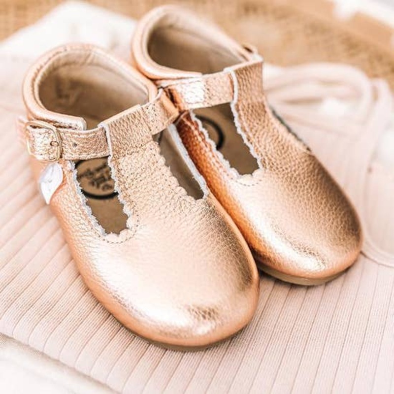 Rose Gold T-Bar Moccasin with Anti-Slip Sole 2 (0-6m)