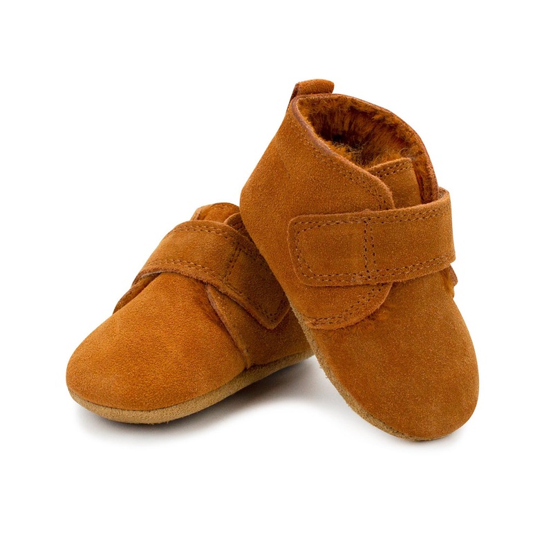 Leather Furry Lined Baby Shoe – Pecan 3-6m