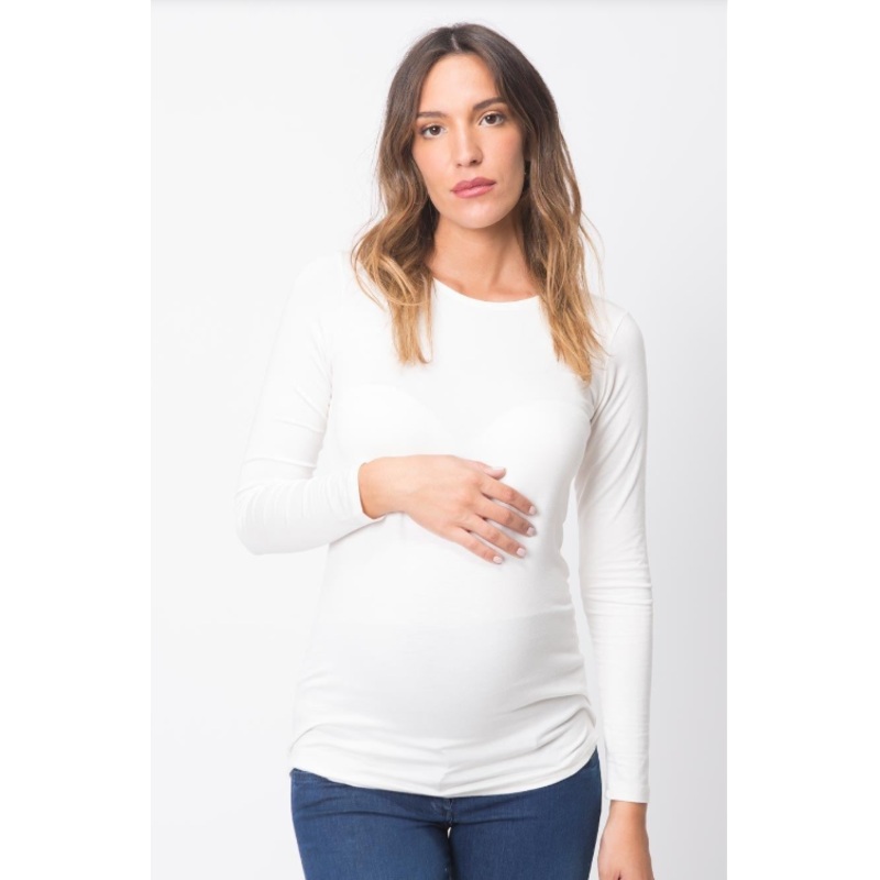 Long Sleeve Base Maternity Top – Off White S