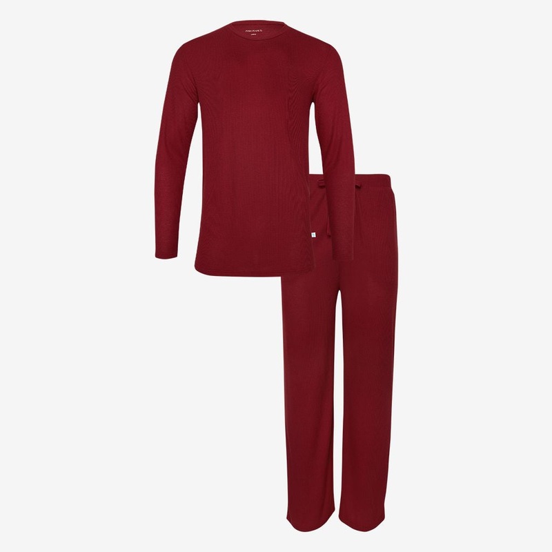Men’s Long Sleeve Pajama Set – Maroon Waffle M