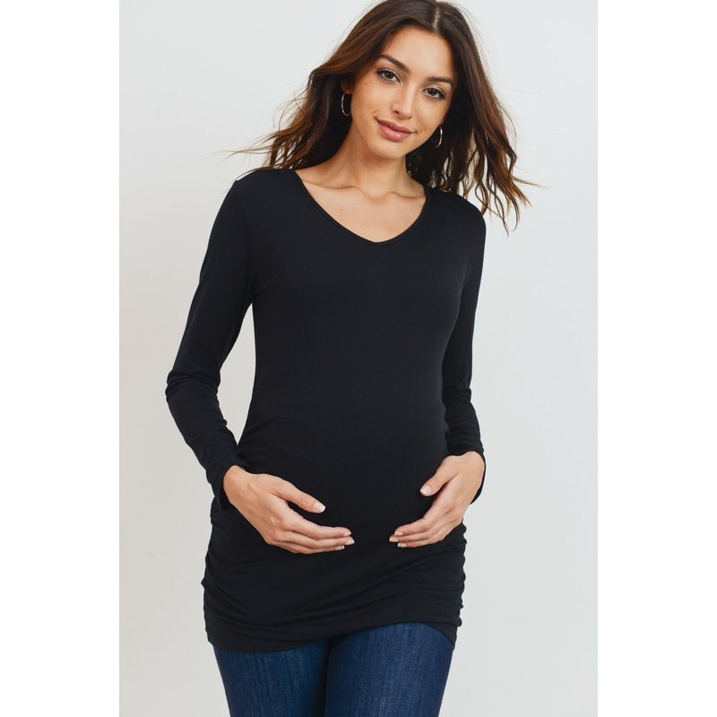 Modal Jersey V-Neck Basic Long Sleeve Shirt – Black S