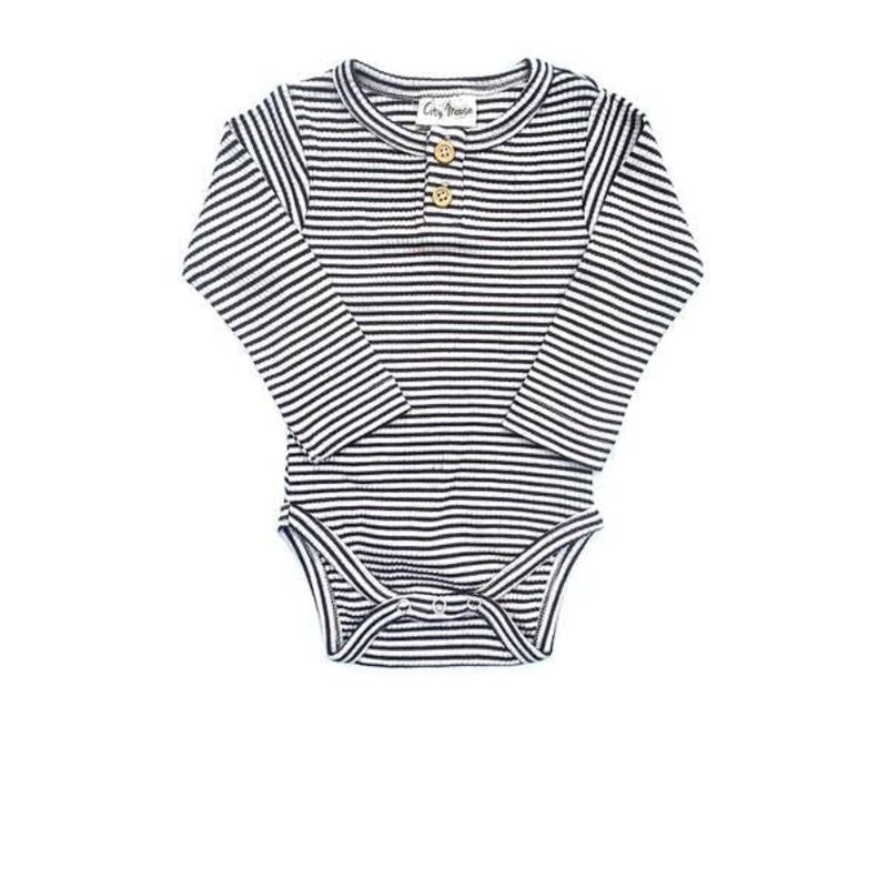 Modal Rib Henley Bodysuit – Natural Stripe 0-3m
