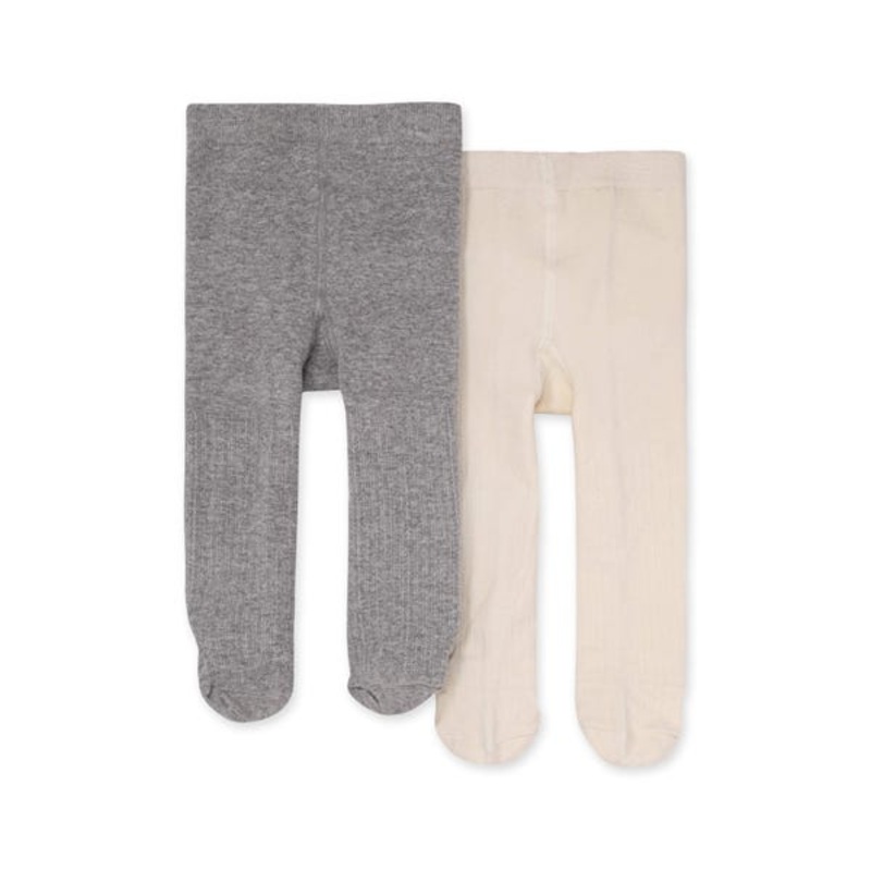 2 Pack Organic Cotton Ribbed Tights – Eggshell/Gray 0-6m