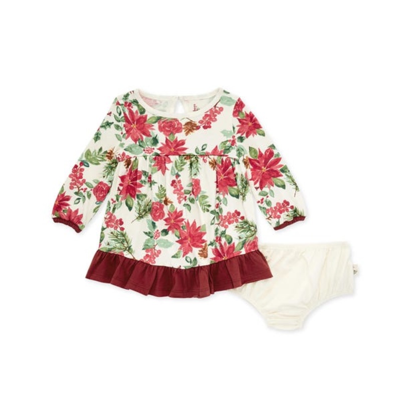 Holiday Floral Organic Cotton Dress & Diaper Cover 0-3m