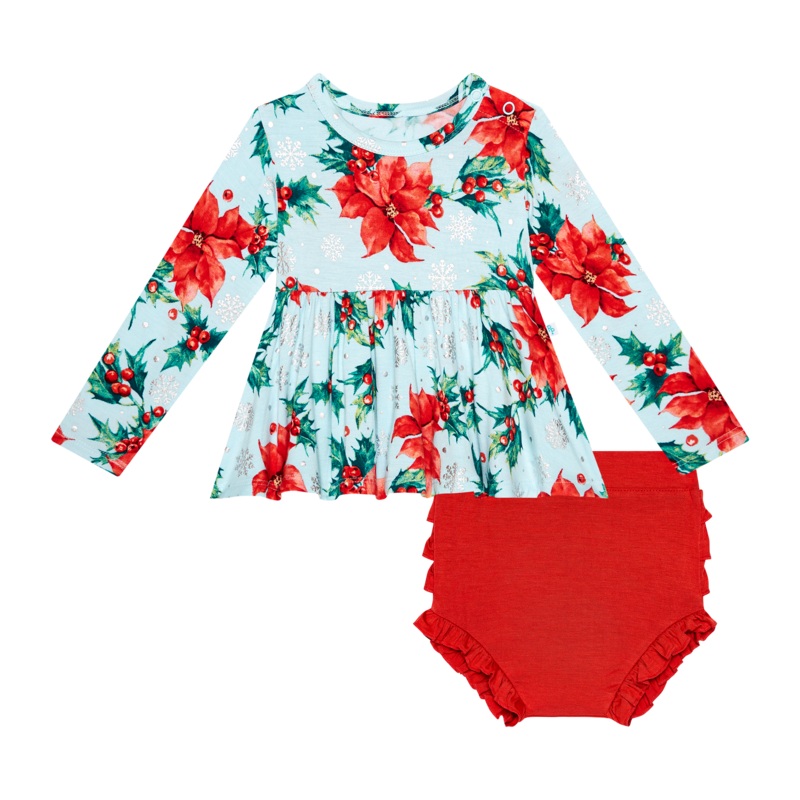 Long Sleeve Basic Peplum Top & Bloomer Set – Winter Lily 3-6m