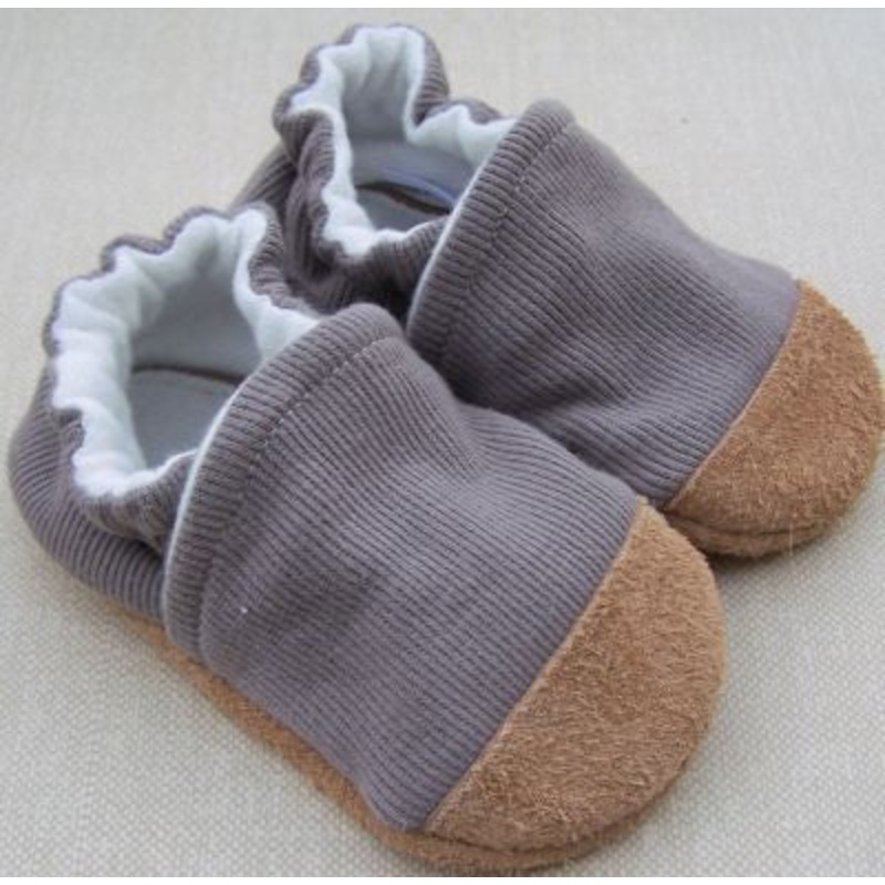 Organic Cotton Knit Slippers – Ribbed Mushroom 3-6m