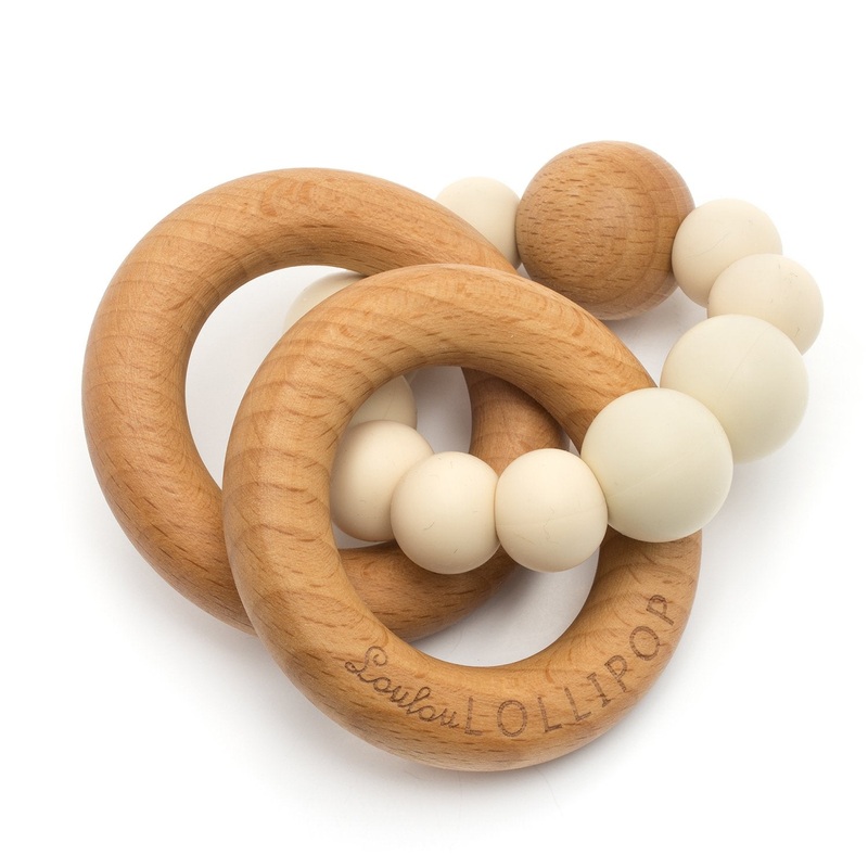 Bubble Silicone & Wood Teether – Beige