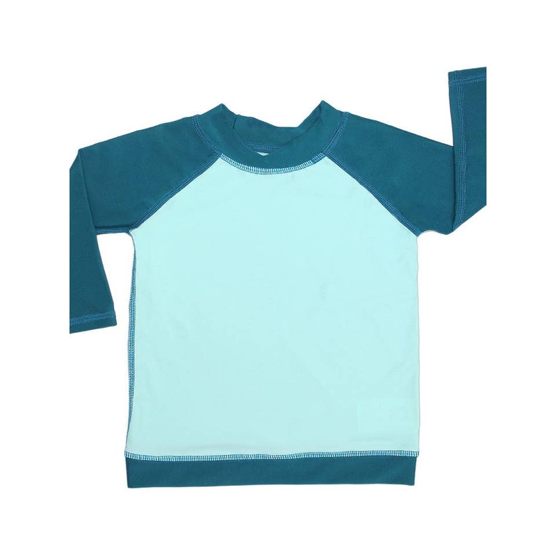 Long Sleeve Baseball Rash Guard Shirt – Ocean Blue and Surf Blue 12-18m