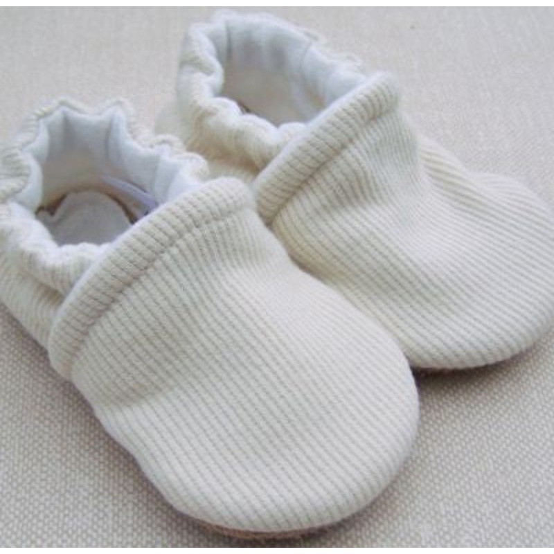 Organic Cotton Knit Slippers – Ribbed Cream 3-6m