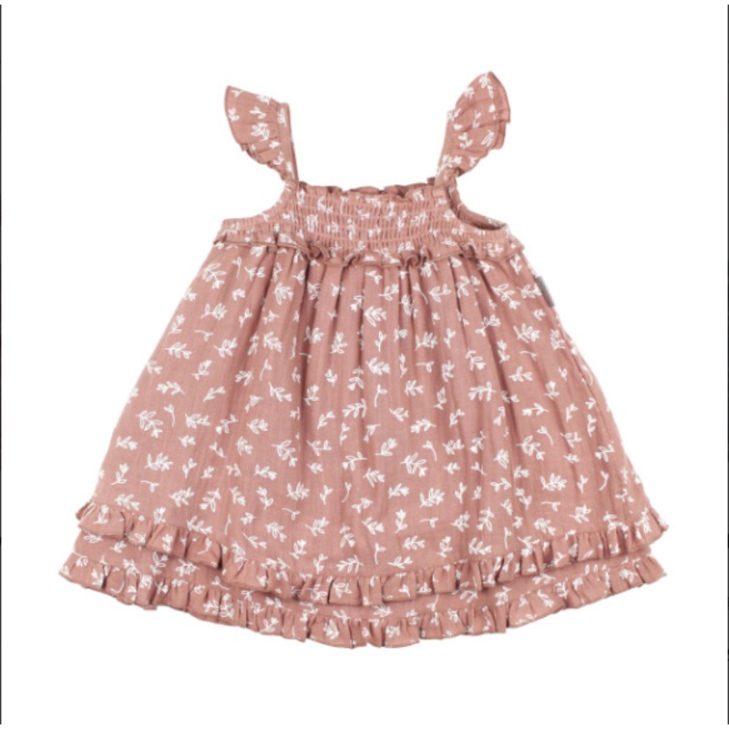 Organic Muslin Summer Dress – Desert Rose Leaves 6-9m