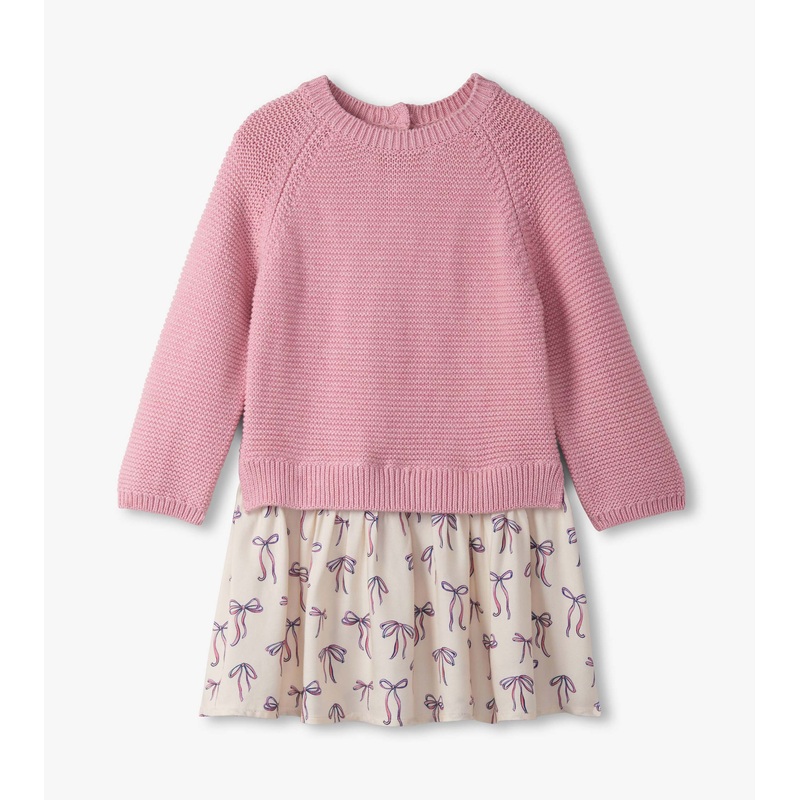 Mixed Media Sweater Dress – Painterly Bows 12-18m