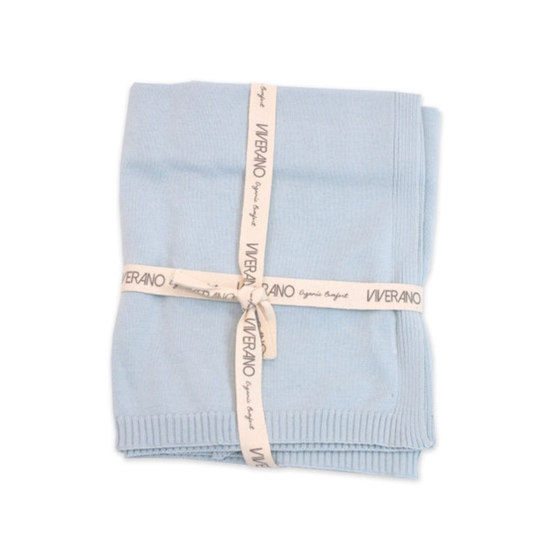 Organic Cotton Milan Pastel Baby Blanket Sweater Knit – Sky Blue