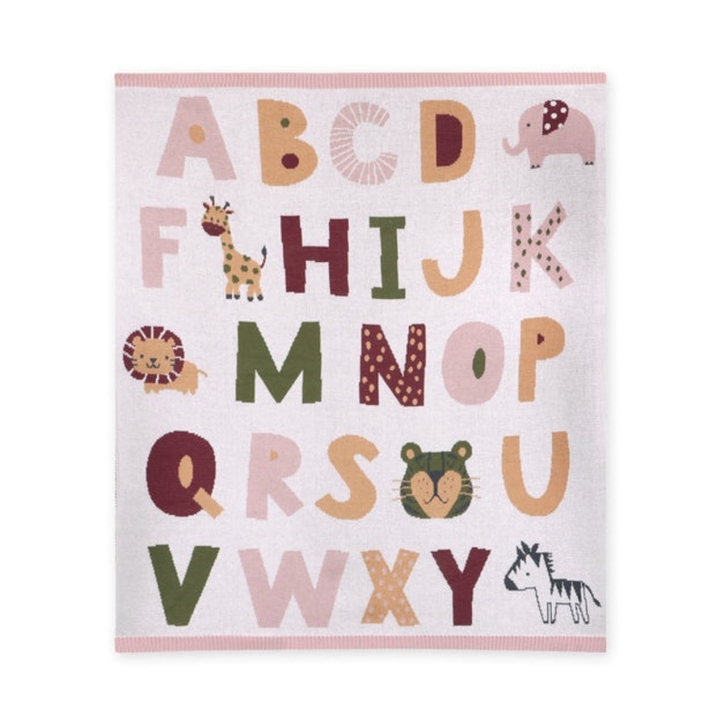 Organic Jacquard Sweater Knit Baby Blanket – Alphabet Blush
