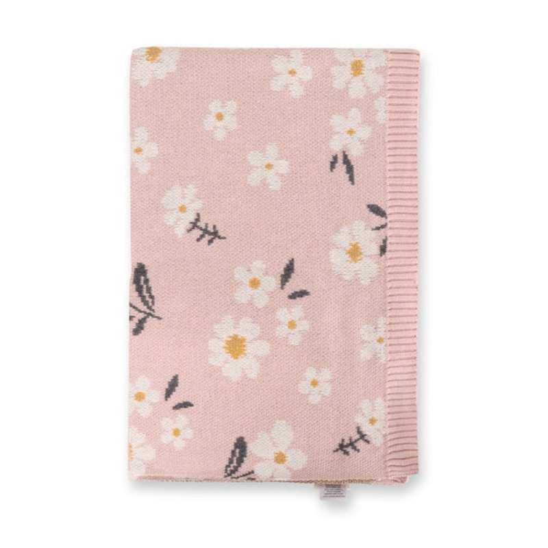 Organic Jacquard Sweater Knit Baby Blanket – Daisy Floral