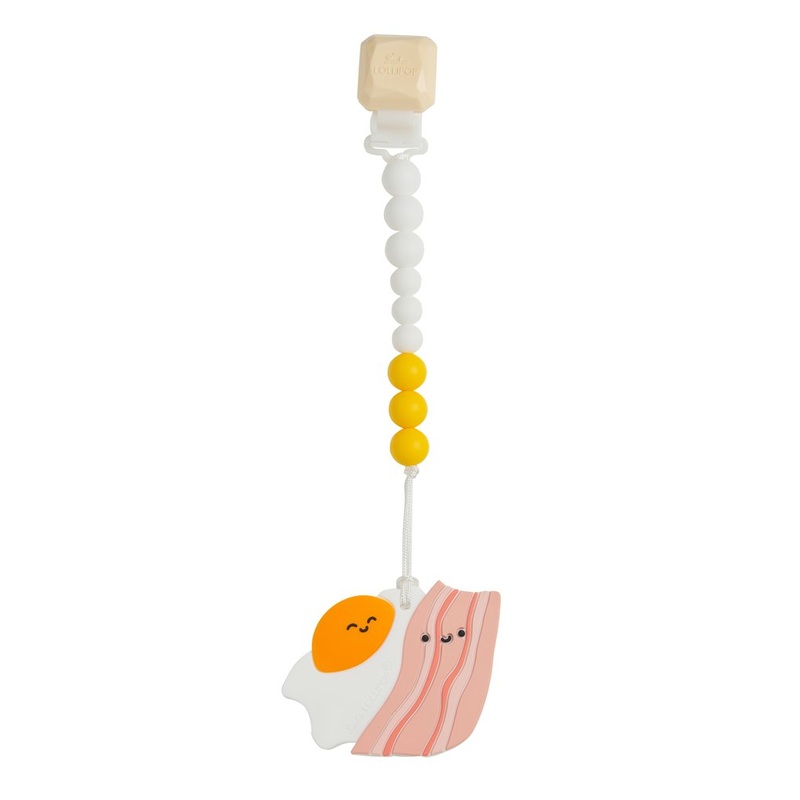 Silicone Teether With Clip – Bacon and Egg